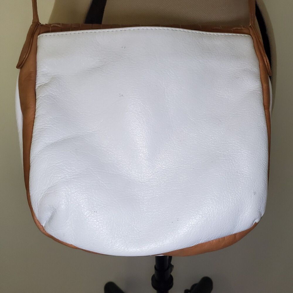Vintage Women's Leather Crossbody Bag Small Brown White Woven Purse Bohemian - Picture 8 of 9